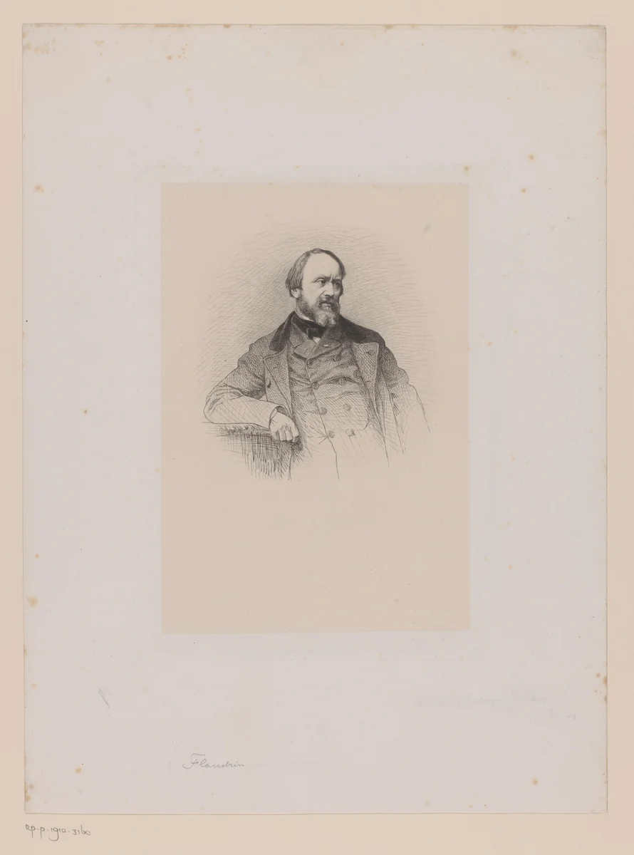 Portret van Hippolyte Flandrin by Léopold Flameng, print, 1864