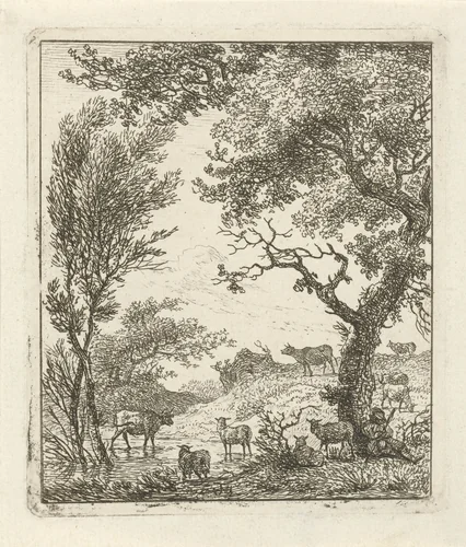 Landschap met kudde vee by Hermanus Fock, print, 1781-1822