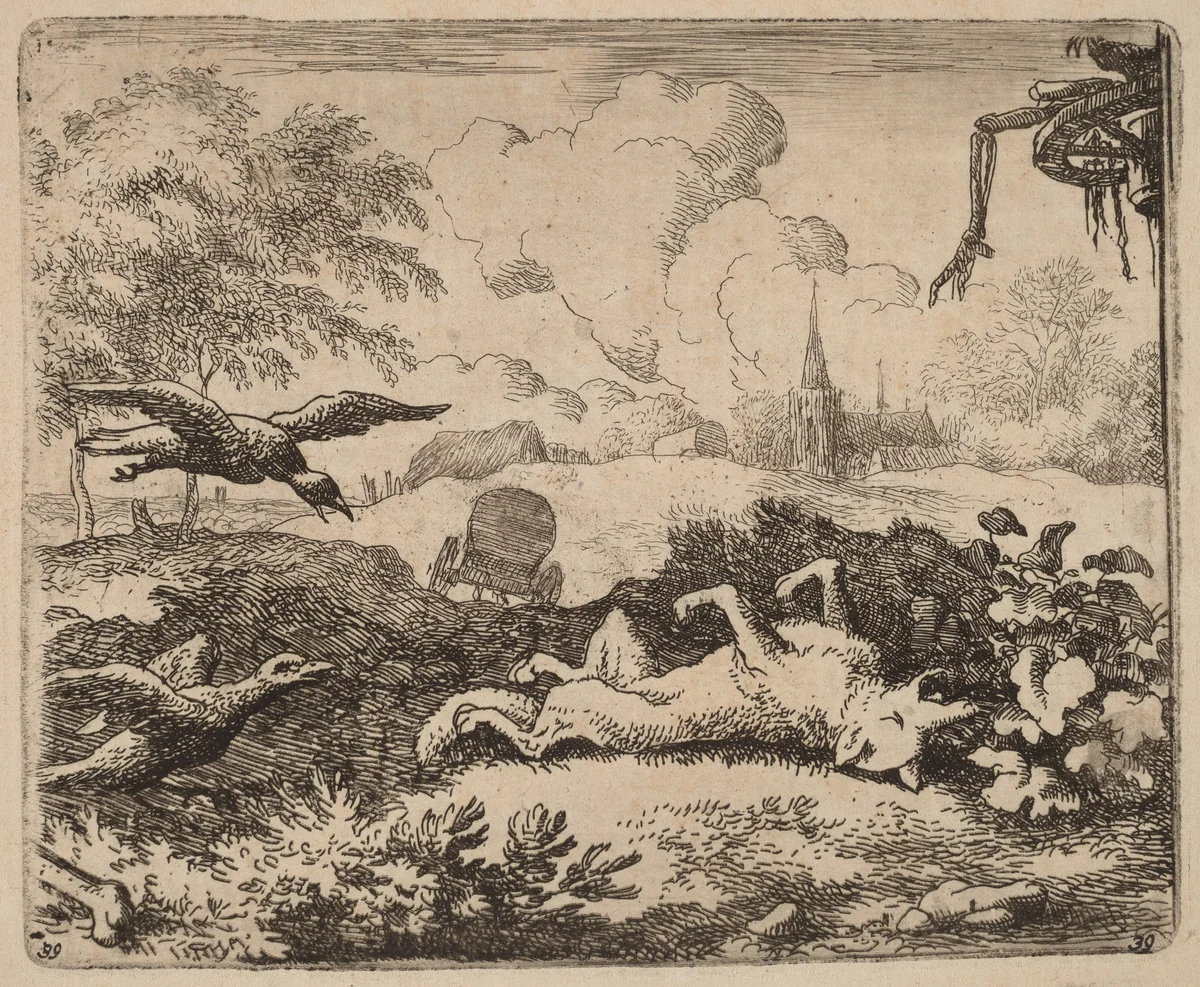 Reynard and the Crows by Allart van Everdingen, print, 1645-1656