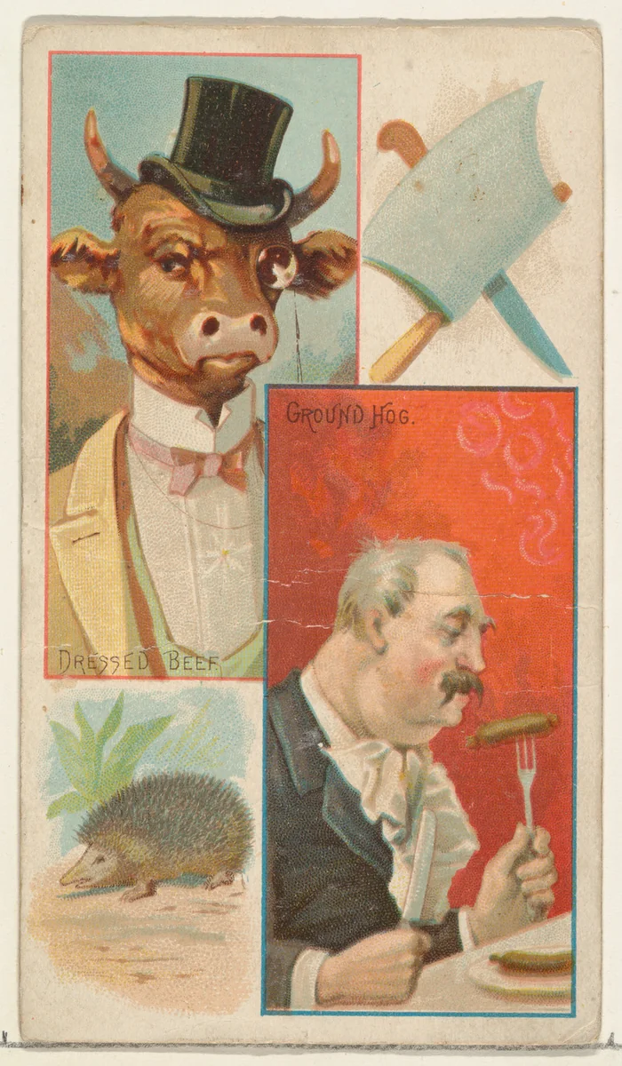 Dressed Beef / Ground Hog, from the Jokes series (N118) issued by Duke Sons & Co. to promote Honest Long Cut Tobacco by W. Duke, Sons & Co., print, 1890-1893
