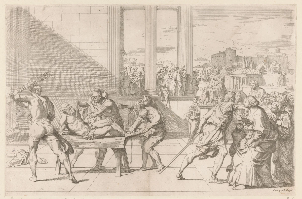 Martelaarschap van de heilige Andreas by Carlo Maratta, print, 1635-1713