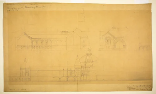 Proposed Fine Arts Museum, World's Columbian Exposition, Chicago, Illinois, Elevation Sketches by John Wellborn Root, drawing, 1885-1896