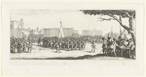 Recruteren van soldaten by Jacques Callot, print, 1633