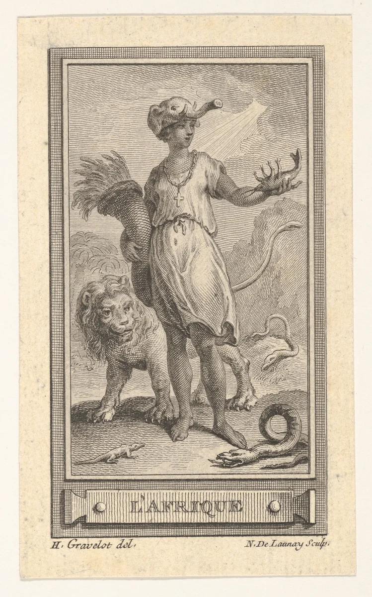 L'Afrique, from the "Almanach iconologique" by Hubert François Gravelot, print, 1760-1770