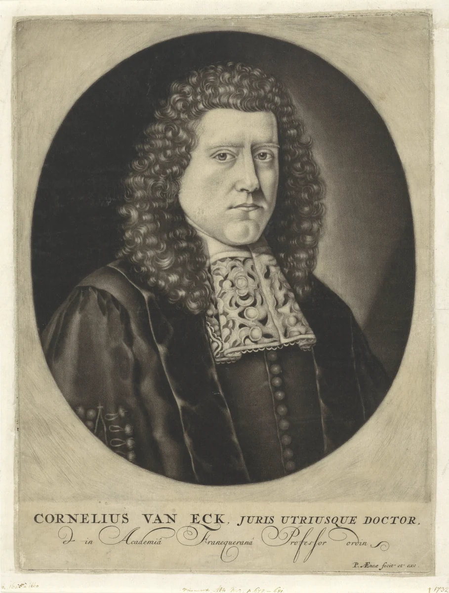 Portret van Cornelius van Eck by Petrus Aeneae, print, 1680-1693