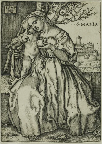 The Virgin and Child with the Parrot by Sebald Beham, print, 1549