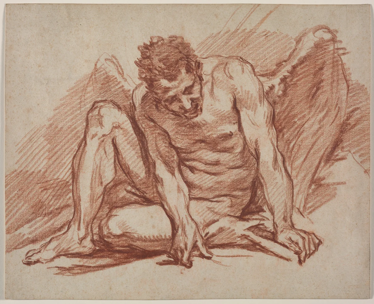 Male Academy with Wings by François Boucher, drawing, 1745-1750