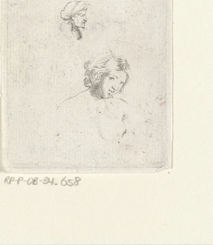 Hoofden van een oude en van een jonge vrouw by Stefano della Bella, print, 1620-1664