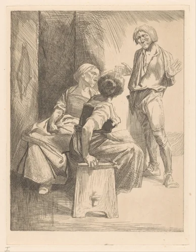 Drie converserende figuren by Johannes Josephus Aarts, print, 1881-1934