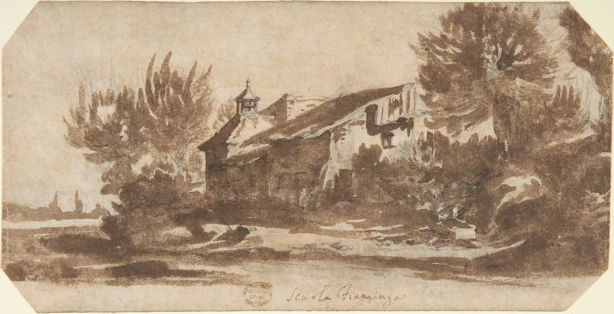 Landscape with a Country Chapel by Jacques Callot, drawing, 1605-1635