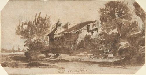 Landscape with a Country Chapel by Jacques Callot, drawing, 1605-1635