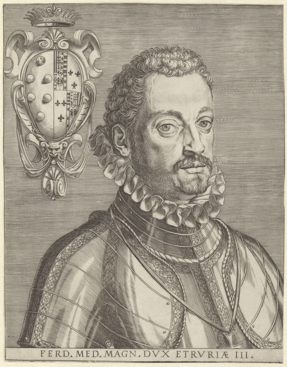 Portret van Ferdinando de'Medici by Agostino Carracci, print, 1589