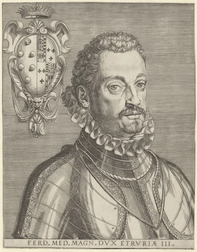 Portret van Ferdinando de'Medici by Agostino Carracci, print, 1589