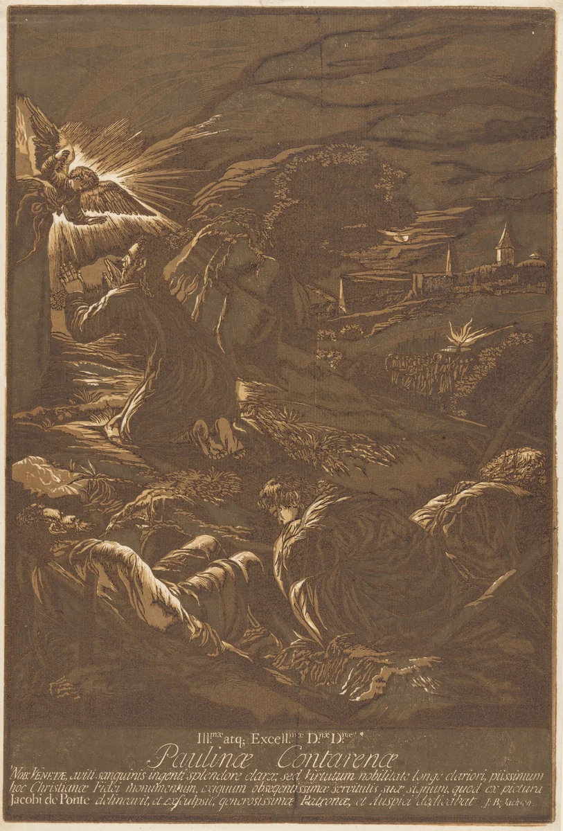 Christ on the Mount of Olives by Jacopo Bassano, print, 1743