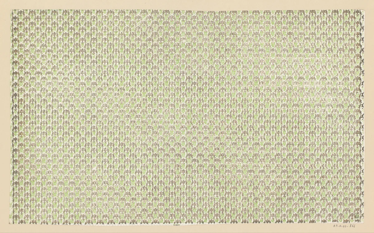 Blad met gegaufreerde verticale golvende banen van horizontale streepjes by anonymous, other, 1800-1900