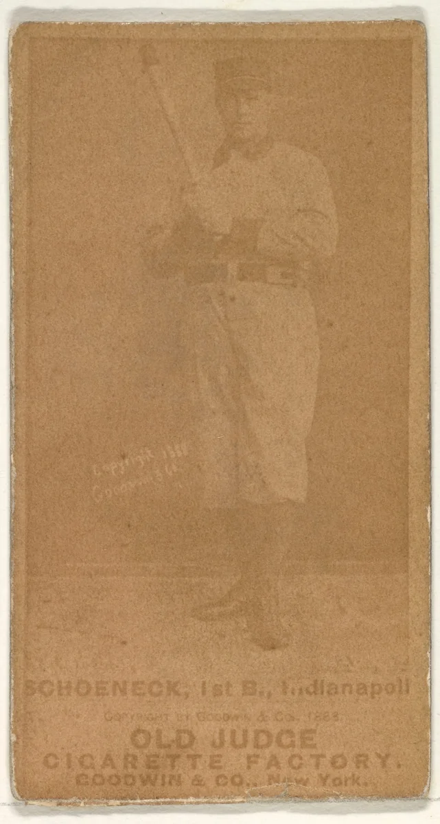 Schoeneck, 1st Base, Indianapolis, from the Old Judge series (N172) for Old Judge Cigarettes by Goodwin & Company, photograph, 1888