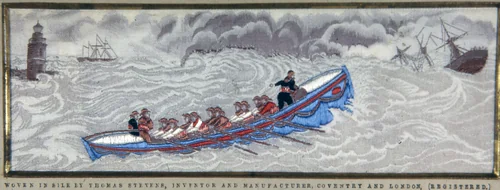 "Called to The Rescue (Life Boat Scene)" by Thomas Stevens, textile, 1875-1900