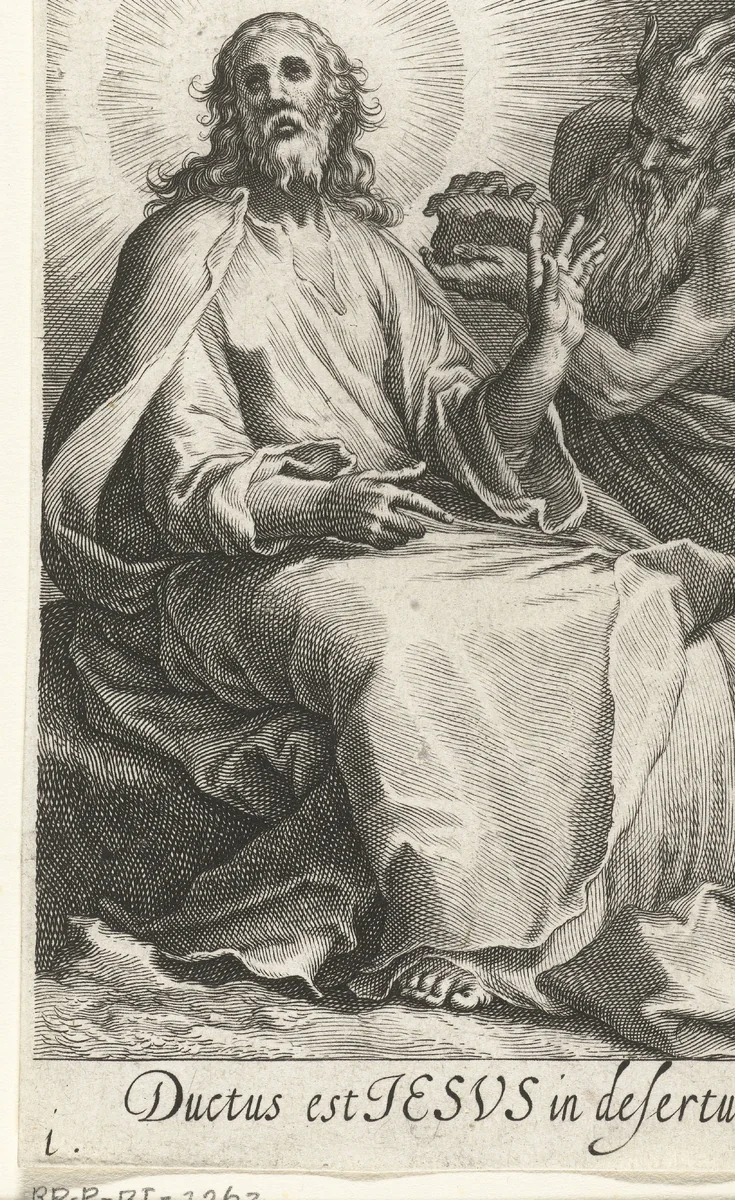 Verzoeking van Christus door Satan by Boëtius Adamsz. Bolswert, print, 1590-1612