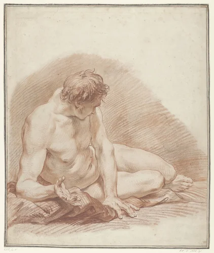 Studie van een liggende naakte man by Carle van Loo, drawing, 1715-1765