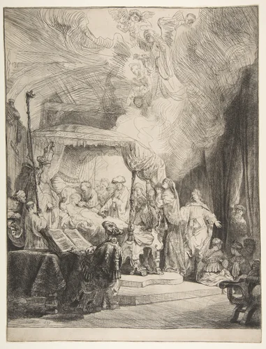 The Death of the Virgin by Rembrandt van Rijn, print, 1639