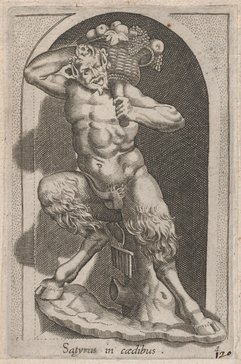 Satyr (Satyrus in caedibus), from "Speculum Romanae Magnificentiae" by anonymous, print, 1530-1580