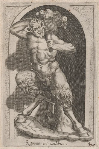 Satyr (Satyrus in caedibus), from "Speculum Romanae Magnificentiae" by anonymous, print, 1530-1580
