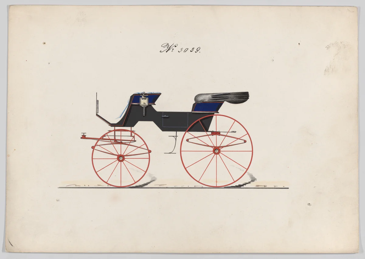 Design for 2 seat Phaeton, no. 3039 by Brewster & Co., drawing, 1874