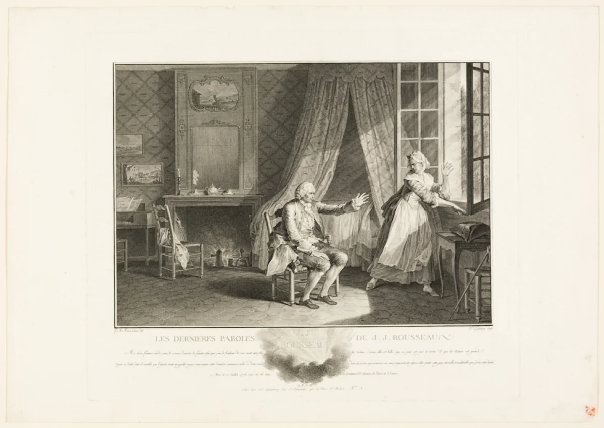 The Last Words of Jean Jacques Rousseau by Heinrich Guttenberg, print, 1775