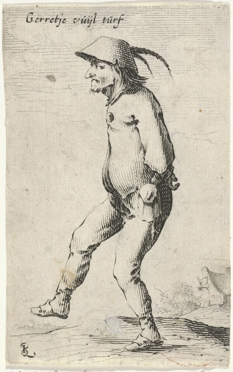 Man met handen op de rug, gezien en profil by Salomon Savery, print, 1630-1665