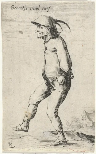 Man met handen op de rug, gezien en profil by Salomon Savery, print, 1630-1665