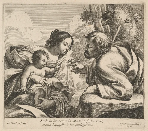 Holy Family with a Bird by Simon Vouet, print, 1633