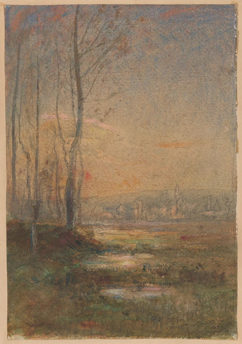 Marsh Landscape at Twilight by François-Auguste Ravier, drawing, 1875-1885
