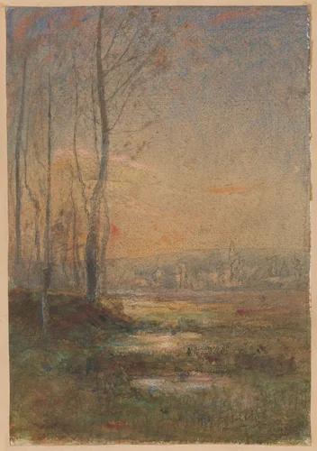 Marsh Landscape at Twilight by François-Auguste Ravier, drawing, 1875-1885