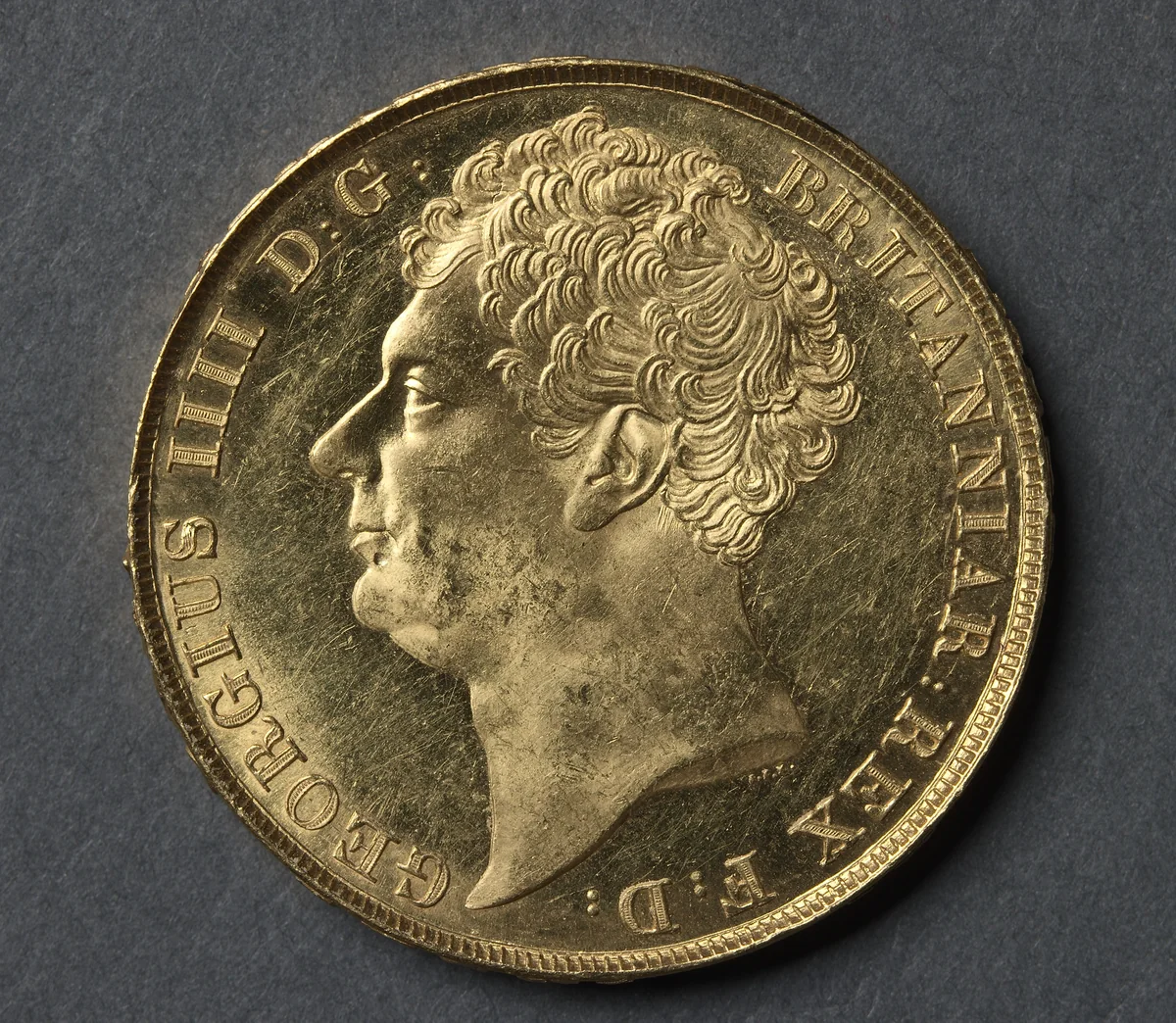 Two Pound Piece: Portrait of George IV (obverse) by Francis Legatt Chantrey, metalwork, 1823