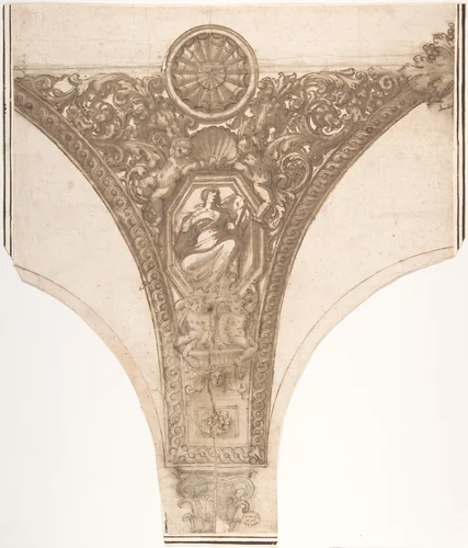 Design for an Ornamental Spandrel by anonymous, drawing, 1600-1700