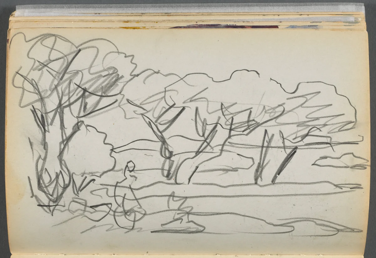 Sketchbook- The Granite Shore Hotel, Rockport, page 122: Trees by Maurice Prendergast, book, 1905-1910