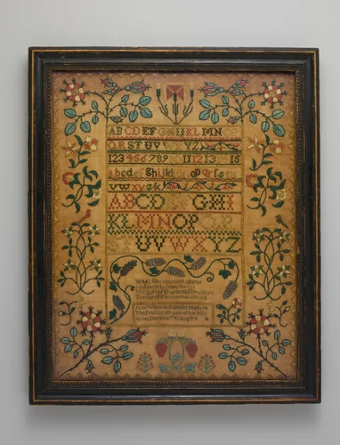 Embroidered sampler by Jane Wilson, artwork, 1791