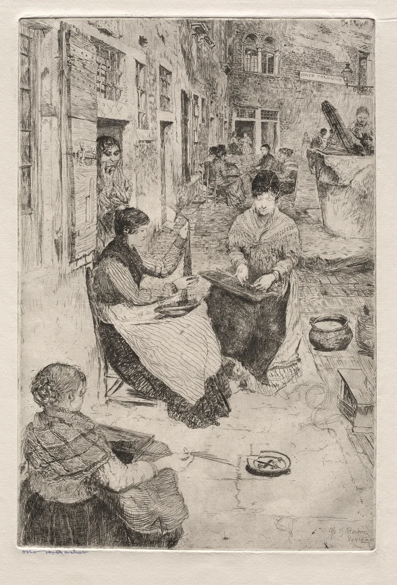 Etchings of Venice: Bead Stringers by Otto H. Bacher, print, 1882