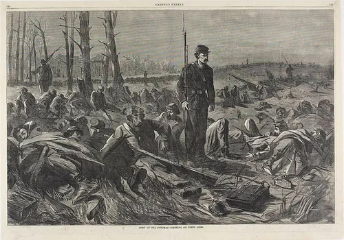 Army of the Potomac—Sleeping on Their Arms by Winslow Homer, print, 1864