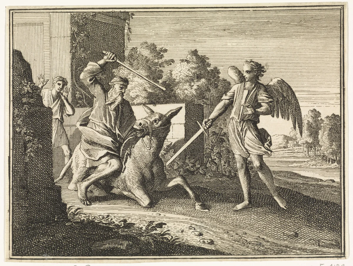 Bileam (Balaäm) en de engel by Caspar Luyken, print, 1712