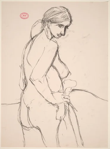Untitled [side view of a standing female nude turning toward the viewer and looking down] by Richard Diebenkorn, drawing, 1955-1967