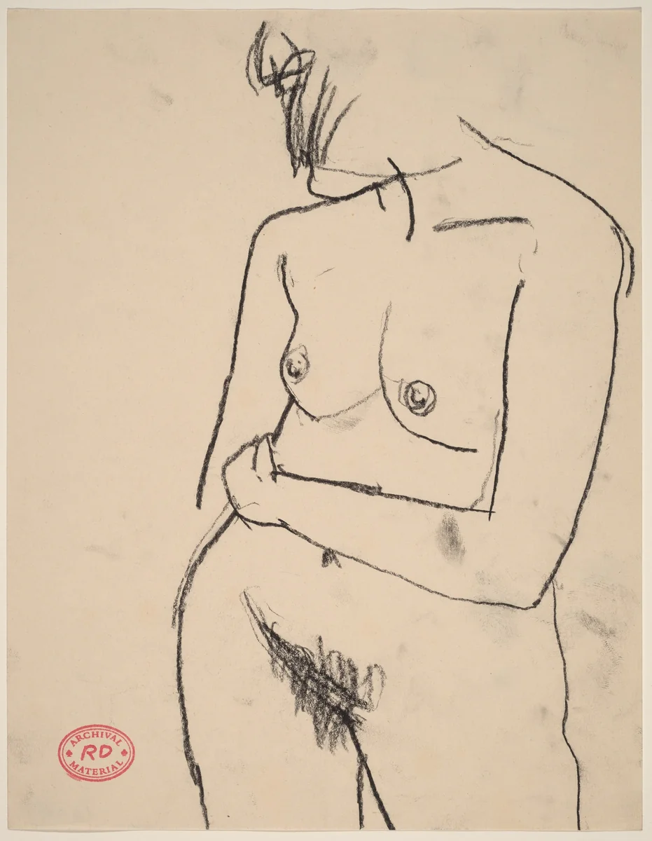 Untitled [standing nude turned with her hair hiding her face] by Richard Diebenkorn, drawing, 1955-1967