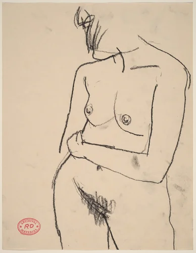 Untitled [standing nude turned with her hair hiding her face] by Richard Diebenkorn, drawing, 1955-1967