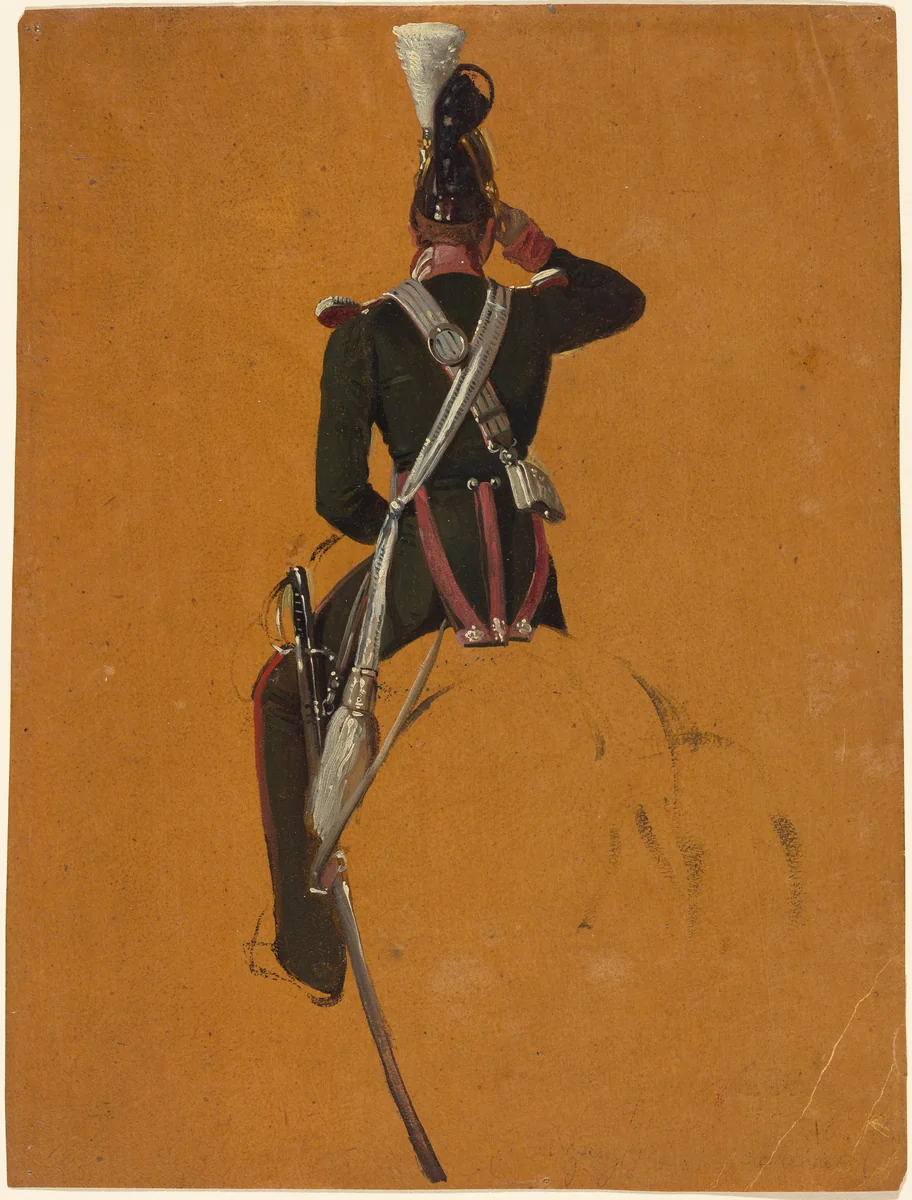 A Mounted Cavalry Officer Seen from Behind by Franz Adam, drawing, 1850-1859