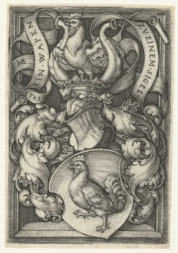 Wapen met een haan op een schild by Unknown, print, 1543