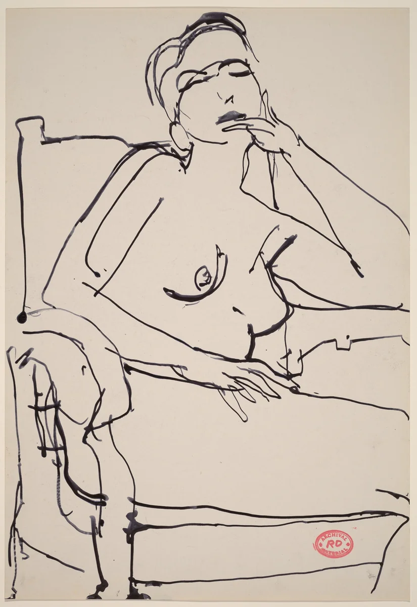 Untitled [nude in an armchair touching her chin with her left hand] by Richard Diebenkorn, drawing, 1955-1967