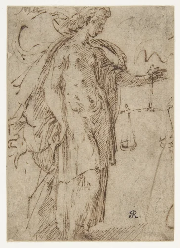 Justice Holding Scales by Parmigianino, drawing, 1503-1540
