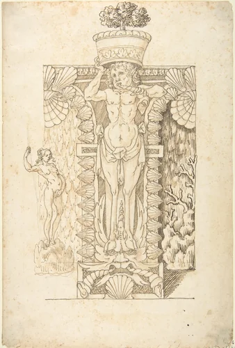 Design for a Wall Fountain by anonymous, drawing, 1550-1620