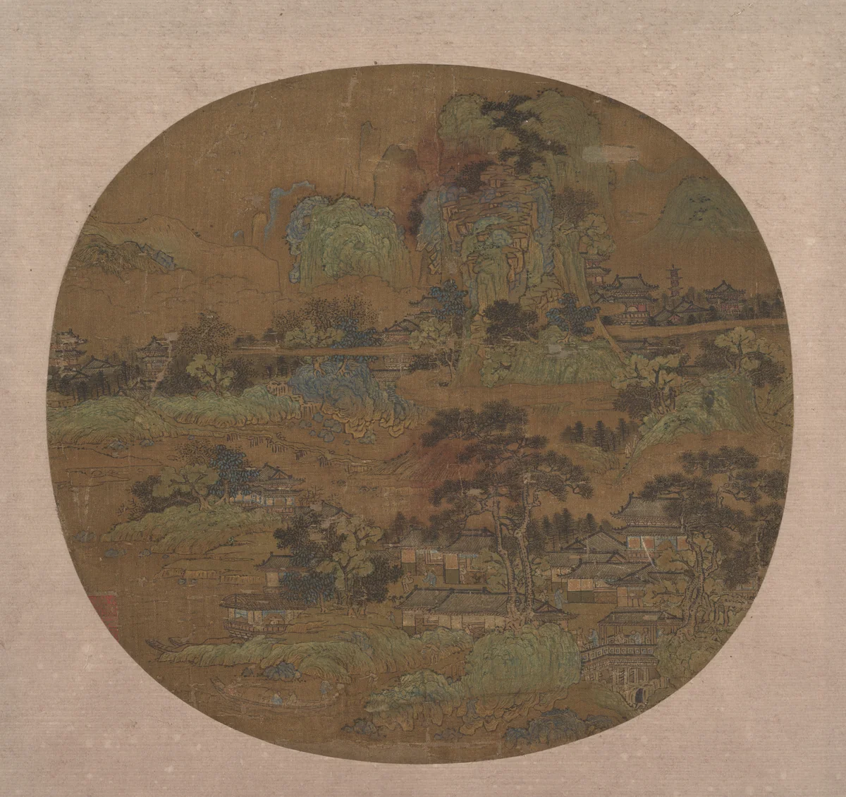 Village and Temples in Jiangnan by Unidentified Artist, painting, 1400-1433