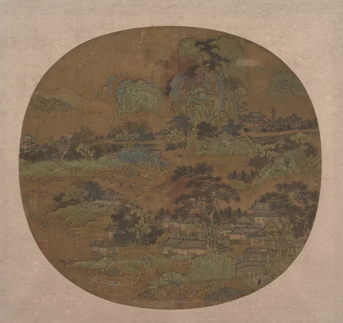 Village and Temples in Jiangnan by Unidentified Artist, painting, 1400-1433